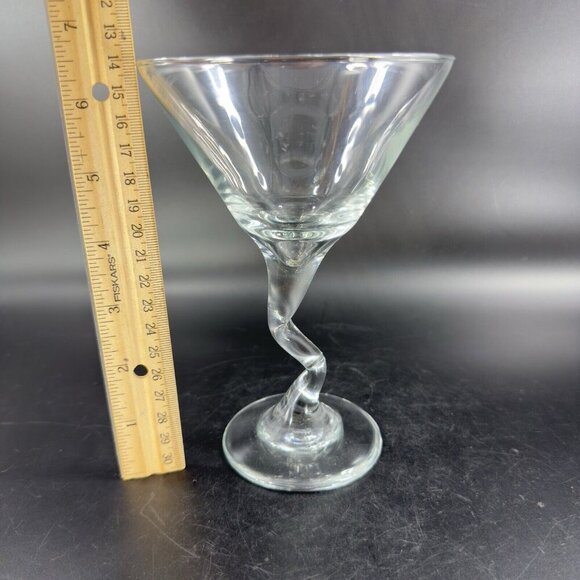 Martini Glasses Squiggle Cocktail Bent Stem Crooked Cocktail Set 2 Clear Glasses - Picture 5 of 14